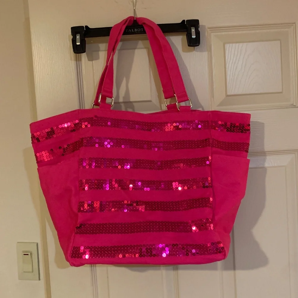 NWOT Victoria’s Secret Pink Canvas Sequin Tote Bag